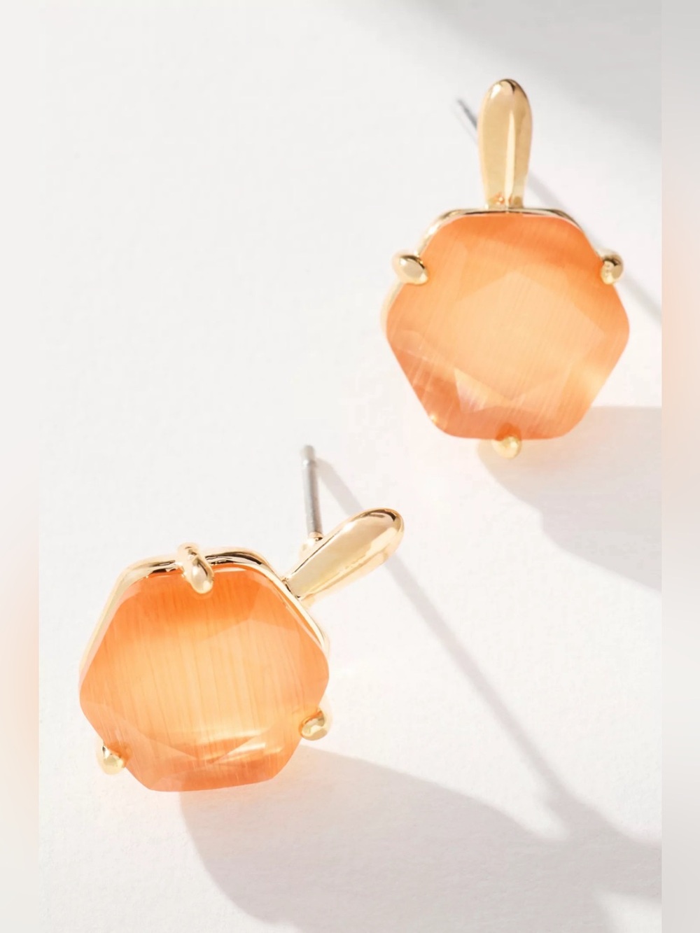 NWT Anthropologie Hexagon Stone Post Earrings Terracotta Cats Eye